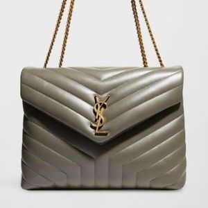 YSL LOULOU MEDIUM CHAIN BAG IN QUILTED "Y" LEATHER Grey PRISTINE Authentic